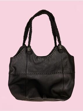 Everyday Black Braided-Handle Shoulder Tote